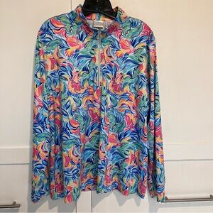 Stitch Parker Multi Color Floral Long Sleeve Pullover Top, XXL